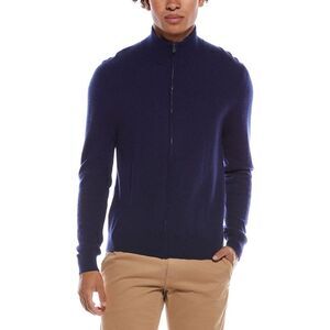 Amicale Cashmere Mens  Plaited Zip Cashmere Zip Sweater, Blue